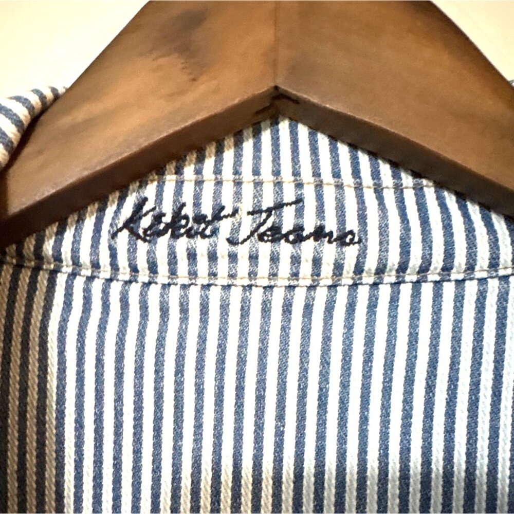 Robert Talbott Blue & White Striped Blazer Jacket L Cotton Blend Womens Tailored - Picture 3 of 9